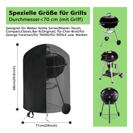 Newbob Weatherproof Grill Cover, Diameter 71 x 68 cm, Grill Cover for Weber Grill Cover, Gas Grill Cover, Weatherproof 420D Oxford Waterproof Kettle Grill for Weber Grill Tarpaulin