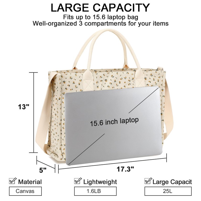 Laptop Tote Bag for Women Work 15.6 inch Canvas Shoulder