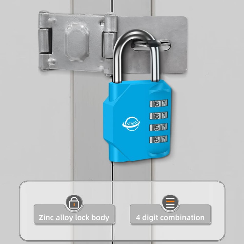 SISAV 4 Digit Combination Lock,Gym Padlock,Outdoor Combination Padlock,Suitable for School