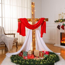 Lineshading 59 Inch Easter Wood Cross Extra Large Standing Cross Decoration Wooden Jesus Christ Catholic Crafted Supplies He is Risen Outdoor Decor for Easter Party Wedding Churchr