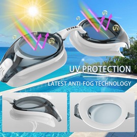 Whale Swimming Goggles HD Anti-fog Swimming Goggles Adults/Youths Both Suitable(Black mirror with white frame)