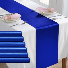 KKJIAF 6 Pack Royal Blue Table Runners 12 x 108 Inch, Rectangular Smooth Satin Silk Table Runner for Wedding, Banquet, Birthday Party Decoration