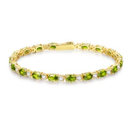 FANCIME Tennis Bracelet Women's 14K Gold-Plated Gemstone Tennis Bracelet 925 Sterling Silver Birthstone Gift Jewellery for Women Girls Length 19 cm, Sterling Silver, Peridot