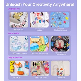 Woomer 36 Colors Acrylic Paint Pens for Rock Painting, Dual-Tip Brush & Fine Tip Markers – No Shaking, No Pumping – for Stone, Ceramic, Glass, Wood, Fabric, Canvas, Porcelain & Meta