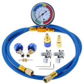 SURIEEN R134A R12 R22 Refrigerant Charging Hose with Gauge Kit, AC Recharge Hose with Gauge and BPV31 Bullet Piercing Tap Valve, R134a Can Tap Valves, R134a Quick Coupler
