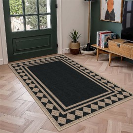 GKQOOKQ Easy Jute 3x5 Black Checkered Area Rug,Washable Entryway Rug, Modern Diamond Door Carpet,Neutral Non-Slip Outdoor Indoor Farmhouse Rug for Living Room Kitchen Patio Bedroom