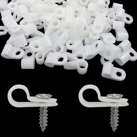 Seimneire R-Type Cable Clamp, 1/4 Inch P-Style White Nylon Wire Organizer Clip, Mounting Clips with Stainless Steel Screws - 60 Pcs