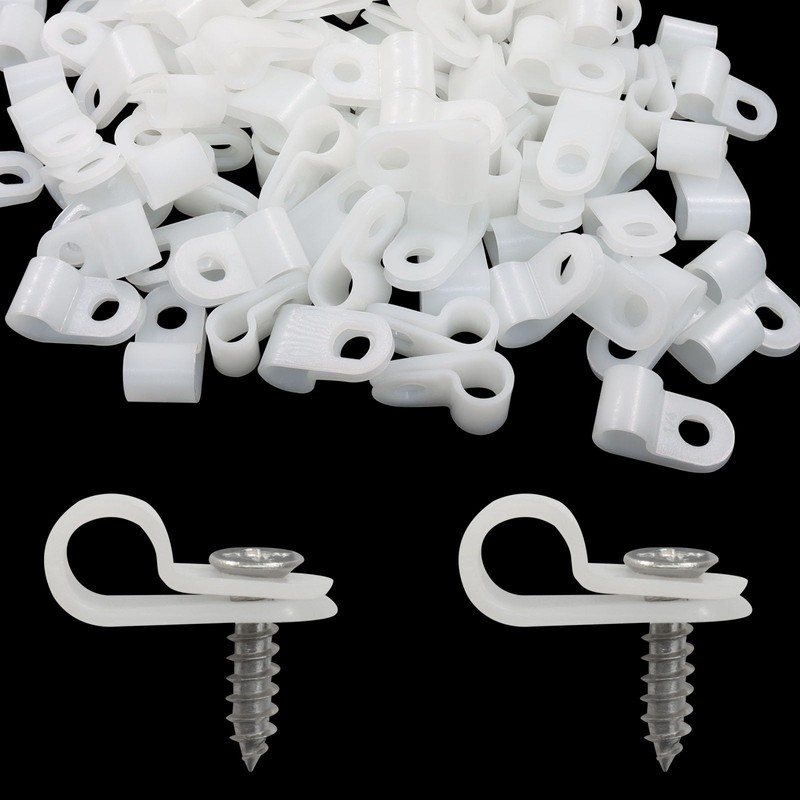 Seimneire R-Type Cable Clamp, 1/4 Inch P-Style White Nylon Wire