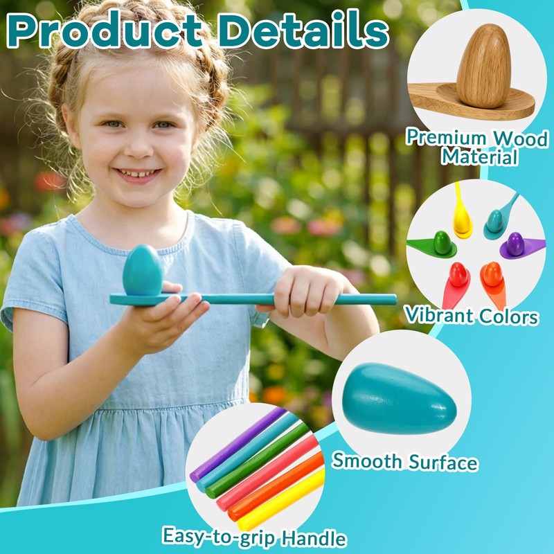 12 Pcs Easter Egg and Spoon Race Game Set, 6