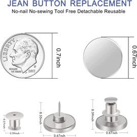 12 Sets Button Pins for Jeans, Jean Buttons Pins for Loose Jeans, No Sew and No Tools Instant Replacement Snap Tack Pant Button, Reusable and Adjustable Metal Pants Button Tightener (Lettering Silver-12Pcs)