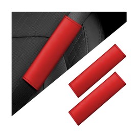KHGUZ 2PCS Car Seat Belt Covers, Soft Leather Auto Seatbelt Pad Protector for Shoulder and Neck, Comfortable Vehicle Safe Strap Decor Protecive Cushion Mat, Universal for SUV, Truck, RV（Red）