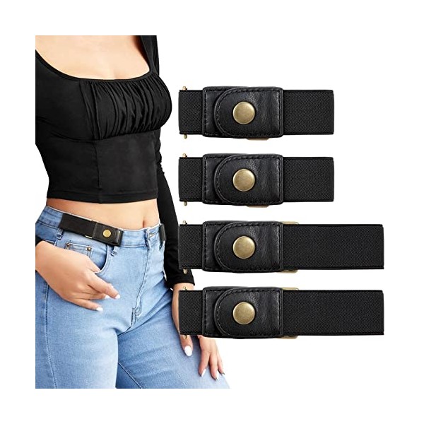 LEACOOLKEY No Buckle Stretch Belt for Women/Men—2 Pack Elastic Invisible