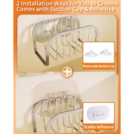 SWTYMIKI Sponge Holder for Kitchen Sink, Movable Sink Sponge Holder with Suction Cups Stainless Steel Sink Caddy Suction Cup for Sponge & Brush, Silver