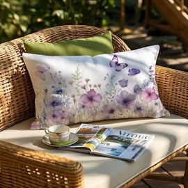 Vorysum Set of 2 Outdoor Cushion Covers, 30 x 50 cm, Purple Flowers, Decorative Cushion, Weatherproof Cushion, Summer Modern Cushion Covers for Garden, Sofa, Couch, Living Room, Bedroom, Double-Sided