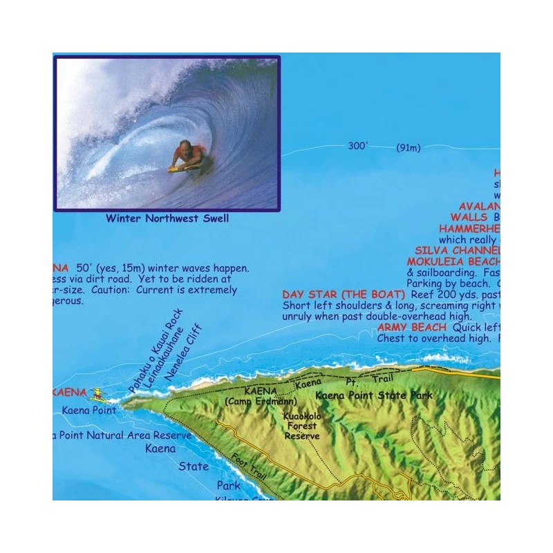 Oahu North Shore Surfing Hawaii Map Poster by Franko Maps
