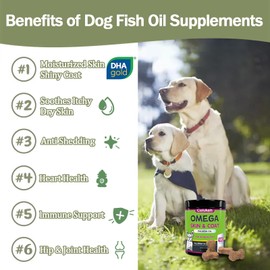 Omega 3 for Dogs - Salmon Oil for Dogs Skin and Coat Supplement with EPA & DHA Fatty Acids - Dog Itch & Allergy Relief, Anti Shedding, Shiny Coats - Promotes Heart, Hip & Joint Support - 180 Counts