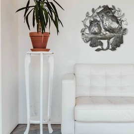 Global Crafts 24" Recycled Handmade Haitian Metal Wall Art Bird Motif, Pair of Owls