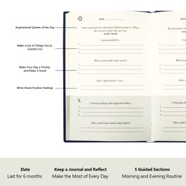 Gratitude Journal,Daily Planner, Organiser,Achieve Your Goals with more Motivation,Minutes a Day for more Self Care, Mental Health & Happiness A Daily Journal to Inspire a Happier (Blue)