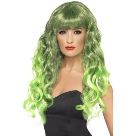 Smiffys Siren Wig, Green Green and Black, Long, Curly with Fringe, Ladies Glamour Wigs Fancy Dress, Adult Dress Up Wigs
