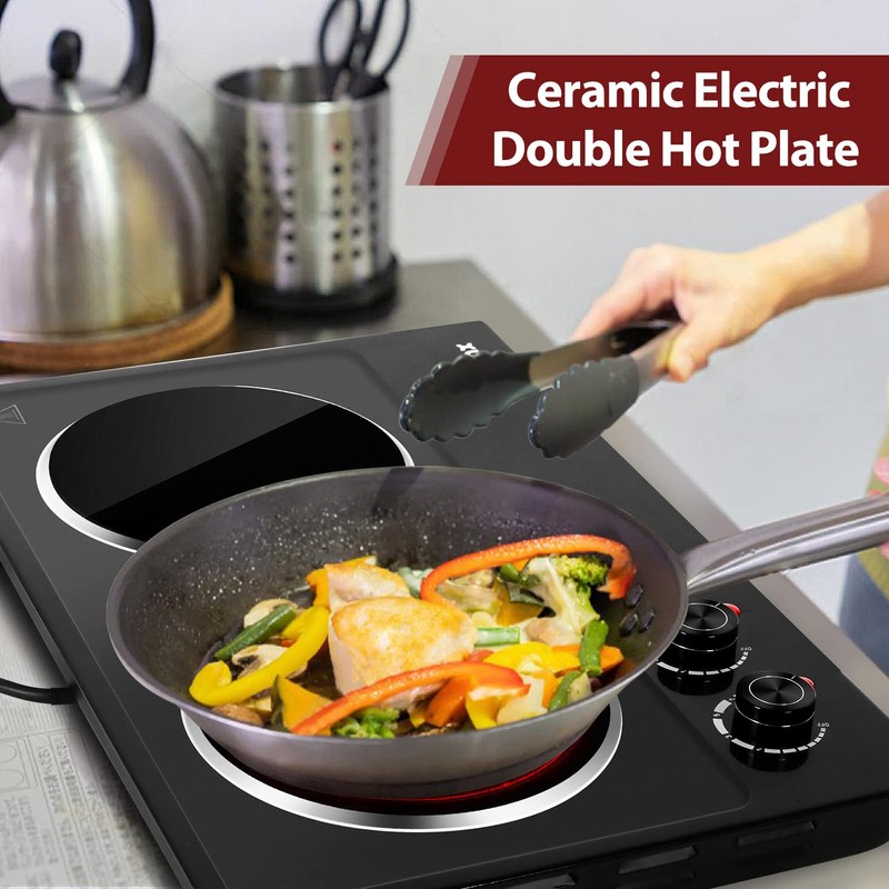CUSIMAX Double Burner, 1800W Ceramic Electric Hot Plate for Cooking,