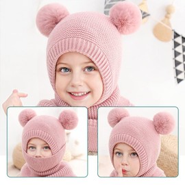 Rayson Winter Toddler Girl Boy Hat Knit Scarf Hat Fleece Pompom Hat Scarf Set for Baby Children 2-5 Years(Pink,One Size)