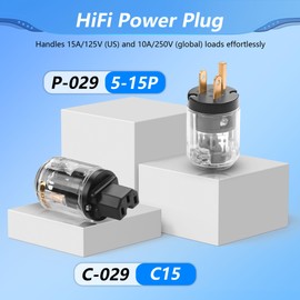 CERRXIAN HiFi Power Plug, 10A/250V 15A/125V NEMA 5-15P & IEC C15 Audio Power Plug and Connector Set for DIY Audiophile Power Cord HiFi Audio Power Cable(P-029/C-029)