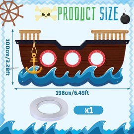 HunnmingRe Pirate Party Decoration Large Pirate Theme Photo Backdrop Fabric Ship Wheel Photo Background for Nautical Party Favor Golf Cart Supplies(Boat)