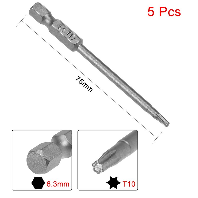 sourcing map 5 Pcs T10 Magnetic Torx Screwdriver Bits, 1/4