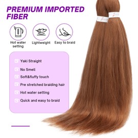 S-noilite 26" Long EZ Braids Pre Stretched Easy Braiding Hair Extensions for Crochet Box Twist Braids Ombre Yaki Synthetic Hair Hot Water Setting 3 Pack 270g,Light Auburn