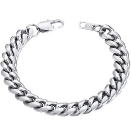 Mens Bracelet 10MM Chain 316L Stainless Steel Punk Curb Cuban Link Bracelet, 7.5"