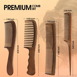 Auiremrti 4-piece Comb Set with Wood Grain, Fine Tooth Professional Hair Comb Set for Ladies and Gentlemen, Hairdresser Styling/Curling/Teasing/Parting/Moustache