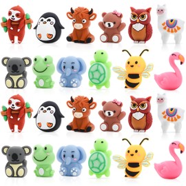 FBOUPYU 24Pcs 3D Animal Silicone Focal Beads for Pens，Beaded Pen Supplies，Focal Beads Bulk for Making Keychain Handmade Crafts