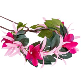 KorViSHOW Pink Hawaiian Flower Crown, Artificial Tropical Flower Headband, Hawaii Floral Headpiece with Ribbon for Women Girls Hawaiian Summer Beach Vacation Costume Hair Accessories
