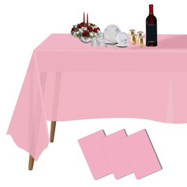 Plastic Tablecloths for Rectangle Tables 3 Pack 54" x 108" Party Table Cloths Disposable for 6 to 8 Foot Tables Indoor or Outdoor Parties Birthdays Weddings Christmas Anniversary Buffet Table (Pink)
