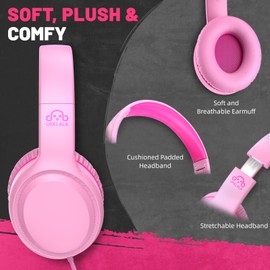 UKELALA U2 Wired Headphones for Kids Girls for School | Lightweight Portable On Ear Youth Headphones for Airplane Travel | Compatible with Pad Computer Laptop Tablet for Adults Student Children Pink