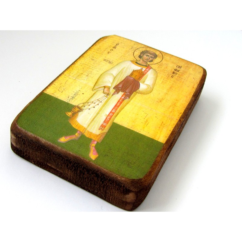 Wooden Greek Christian Orthodox Wood Icon of Saint Stefanos Stephen