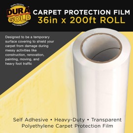 Dura-Gold Carpet Protection Film, 36-inch x 200-foot Roll, Clear Plastic Carpet Protector, Self-Adhesive Plastic for Temporary Stair, Rug, and Floor Protection