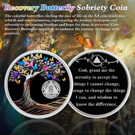 Delicate 8 Month Sobriety Coin - Recovery Butterfly Tree of Life AA Coins - Eight Month NA HA AA Chips and Medallions - 1-12 Months Living Clean Narcotics Alcoholics Anonymous Gifts for Men Women