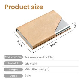 laveroar Business Card Holder, Brown PU Leather Business Card Holder Case with Magnetic Shut, Stainless Steel Slim Business Card Wallet for Men and Women