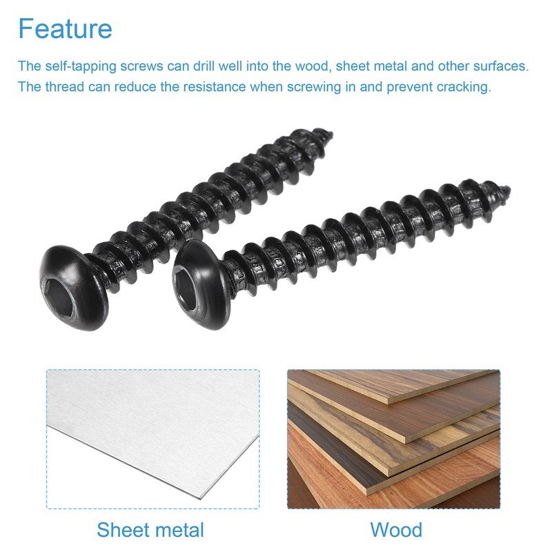 sourcing map Hex Socket Self Tapping Screws, M6 x 40mm