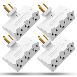 Fosmon 3 Outlet Adapter, 3 Way Rotating Outlet Plug Adapter, Swivel Plug Outlet 90 Degree Right Angle Plug Adapter, Three Way Rotating Electrical Outlet Wall Extender Indoor, 3-Prong, Grounded-4 Pack