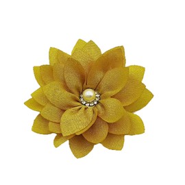 YOOGCORETT 10pcs Rhinestone Pearl Chiffon Flower Yellow for DIY Sewing Clothing Applique, 2.4 Inch