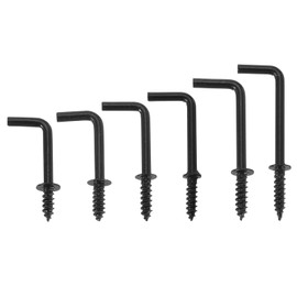uxcell 120 Pcs L Shape Hooks, Right Angle Hooks Carbon Steel Small Screw in Hooks 7 Shape Right Angle Hook for Hanging, Black