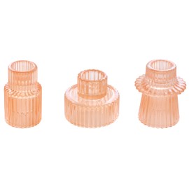 Vixdonos Taper Glass Candlestick Holders Tealight Candle Holders for Table Centerpieces, Wedding Decor and Dinner Party (3 Pcs, Orange Pink)