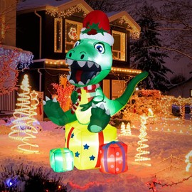 5Ft Christmas Inflatable Outdoor Decorations, Baby T-Rex Christmas Outdoor Decorations with Presents Christmas Hat and LED Lights, Blow Up Yard Decorations for Outdoor Yard Lawn Garden Party Decor