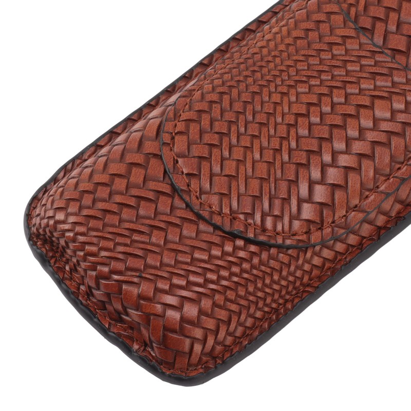 Cigar Case Holder Elegant Vintage Style Woven Pattern Leather Portable