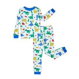 PATPAT Toddler Kids Pajama Sets with Bamboo Viscose - 2 Pieces Soft Snug Fit Pjs for Boys and Girls,All-Season Comfort Sleepwear, Blue Dino Blocks, Size 6 Years