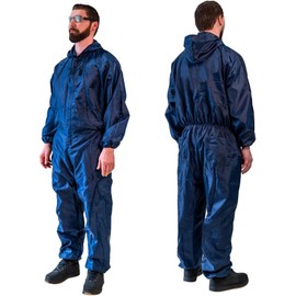 Unisex PPE Paint Suit - Hooded Coverall in Blue Navy Color for Full-Body Protection (US, Alpha, Medium, Regular, Regular, Blue)