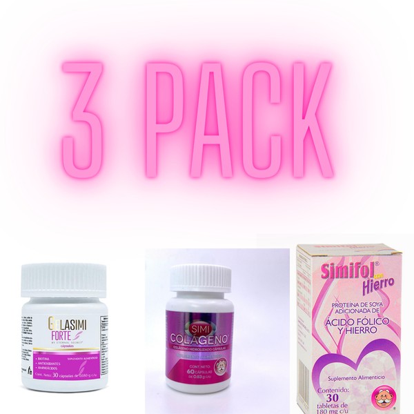 3 Pack, Gelasimi Forte, Colageno, Simifol con Hierro! aminoacidos y antioxidante