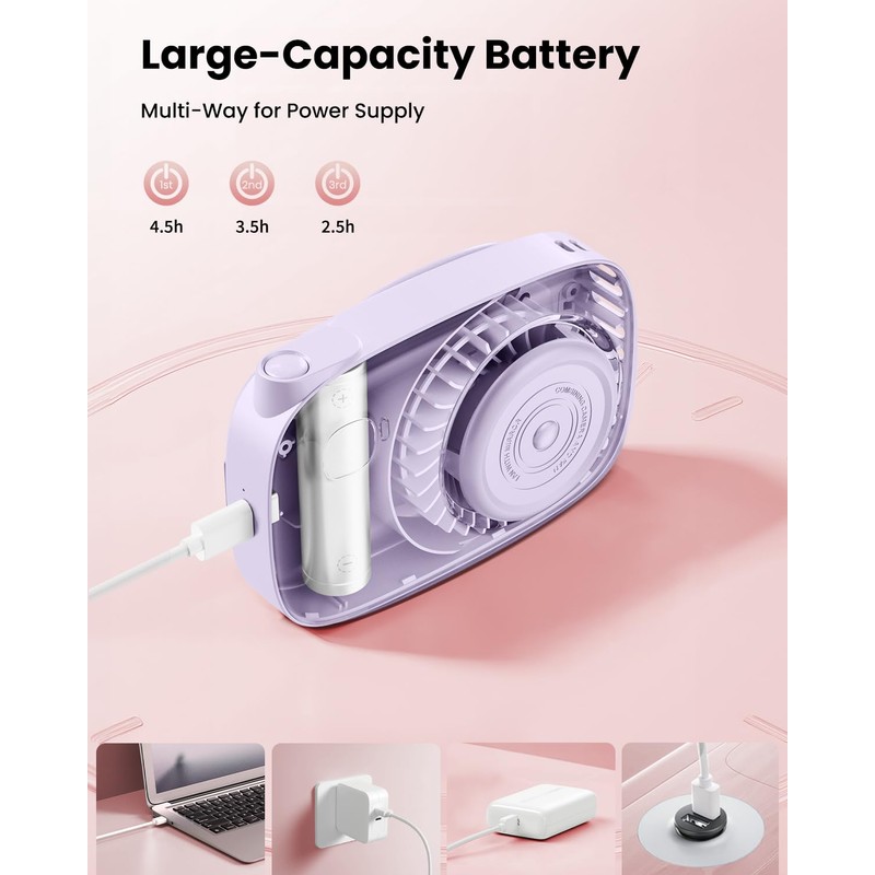 Gaiatop Mini Neck Fan, Rechargeable Handheld Desk Use, LED Power